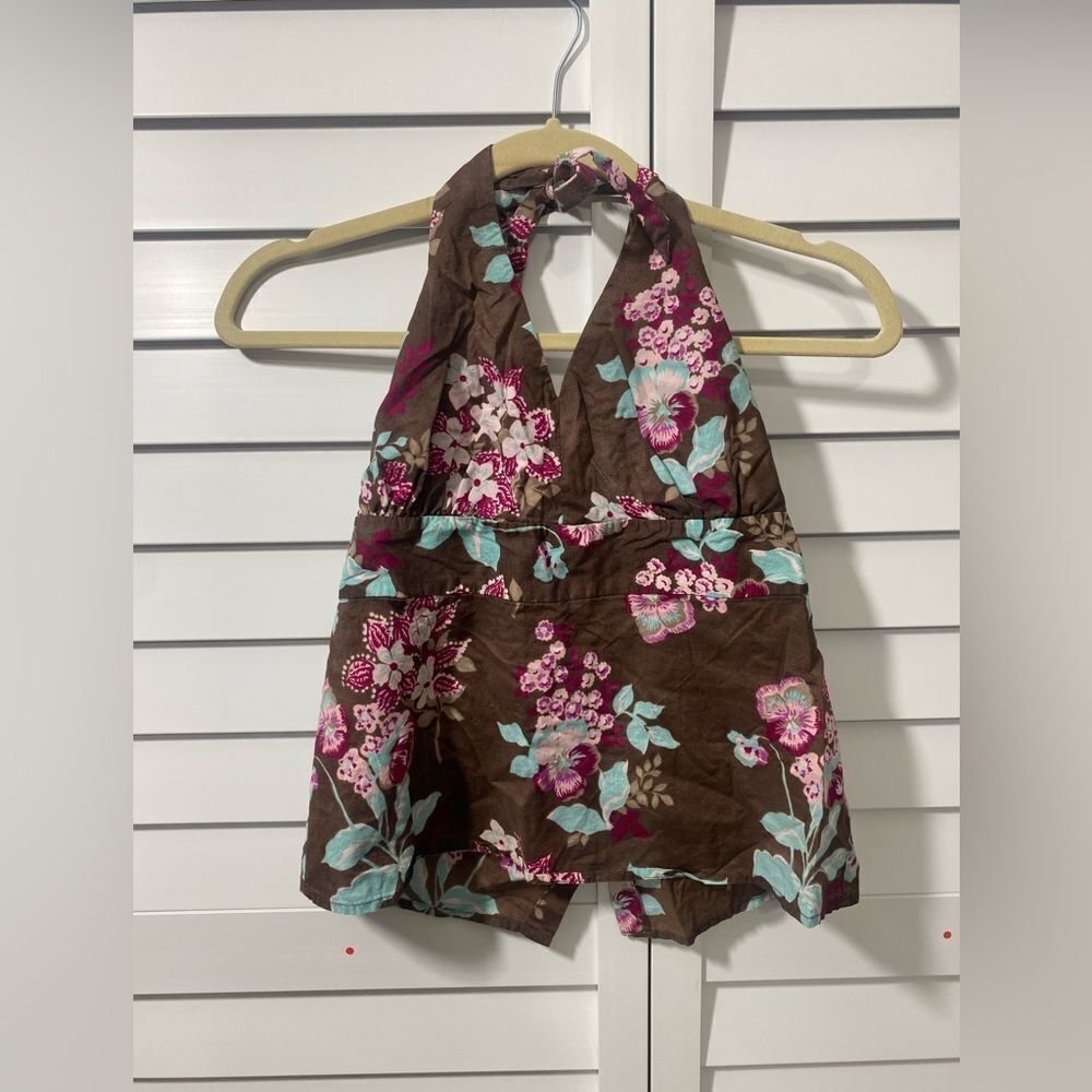 Old Navy Floral Halter Blouse - Brown and Pink